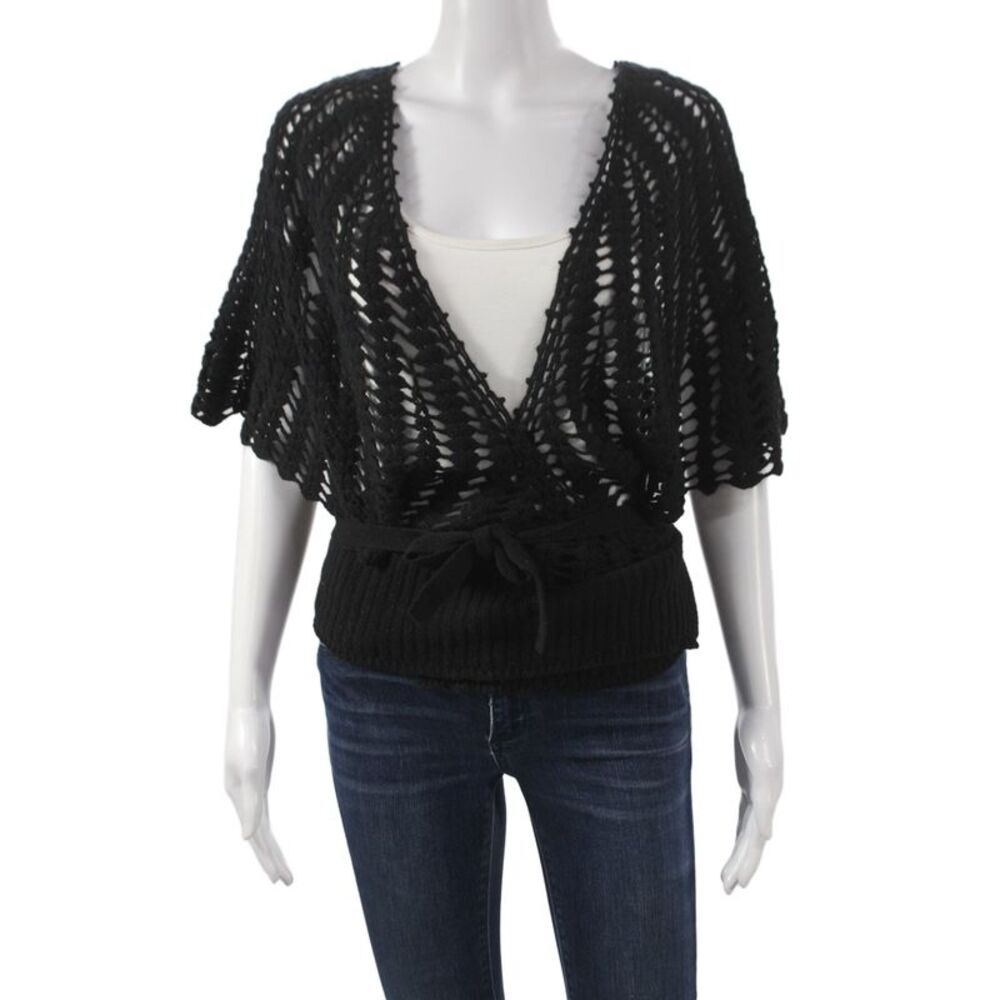 Autumn Cashmere Unisex Cardigan Black V-Neck Short Sleeve Cashmere Size XS
